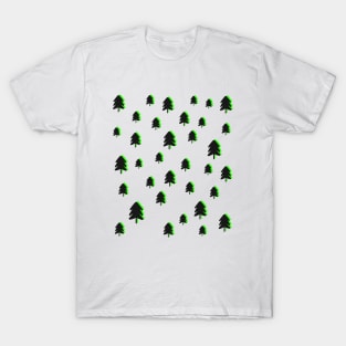 Christmas Pine Fir Tree Pattern with Black and Lime Green T-Shirt